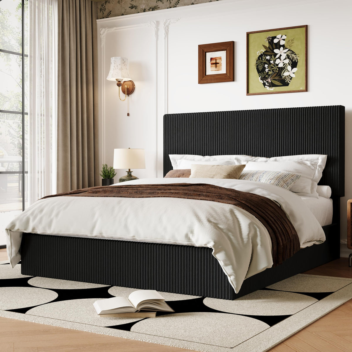 Queen Bed Frame with Adjustable Corduroy Headboard M420