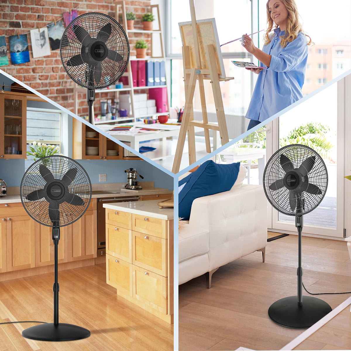 Oscillating Pedestal Fan, Adjustable Height, Remote Control, 4 Speeds, 18", Black R759