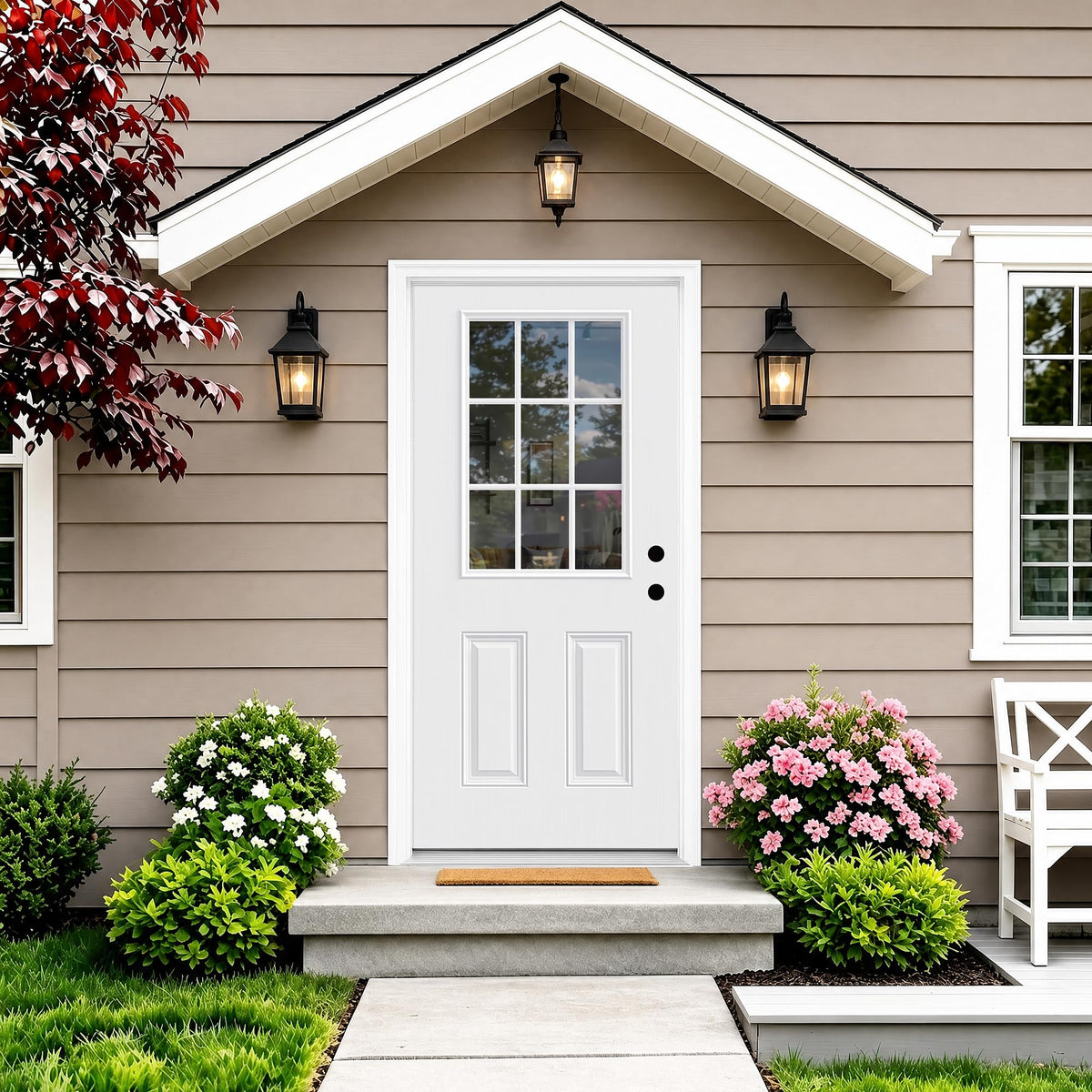 White 9-Lite Fiberglass Entry Door E5572
